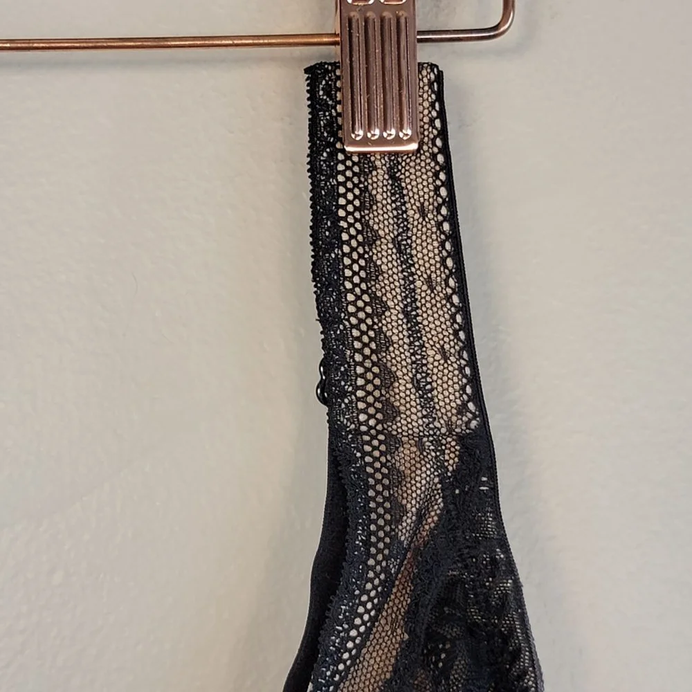 Cacique Unlined Full Coverage Black Lace Bra No Show Hipster Panties Set 46G - Picture 4 of 13